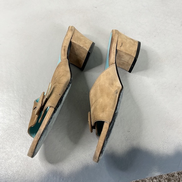 Thierry Rabotin Suede Slide Buckle Trianbgle Block Heels Sildes Mules - Picture 9 of 10